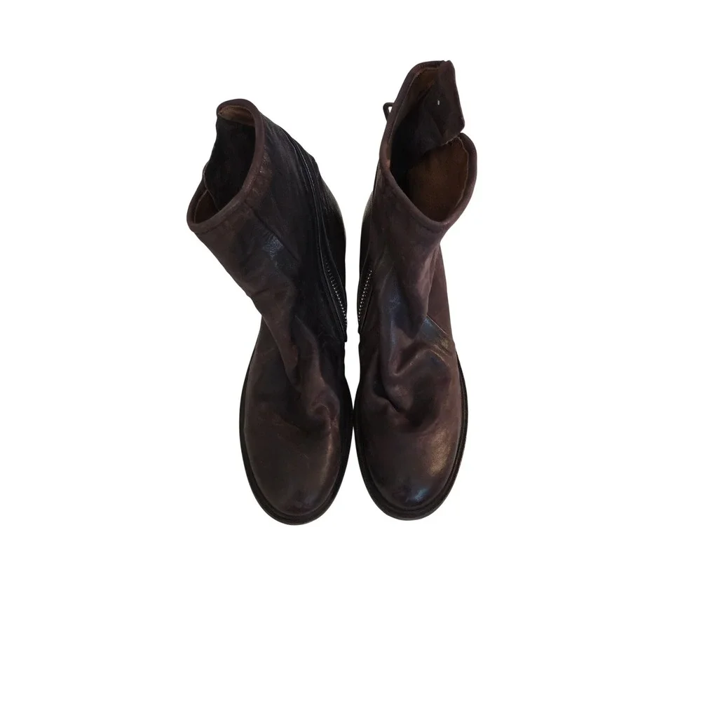 AS98 Womens Brown Distressed Leather Slouchy Ankle Boots Size 41 Zipper Back
